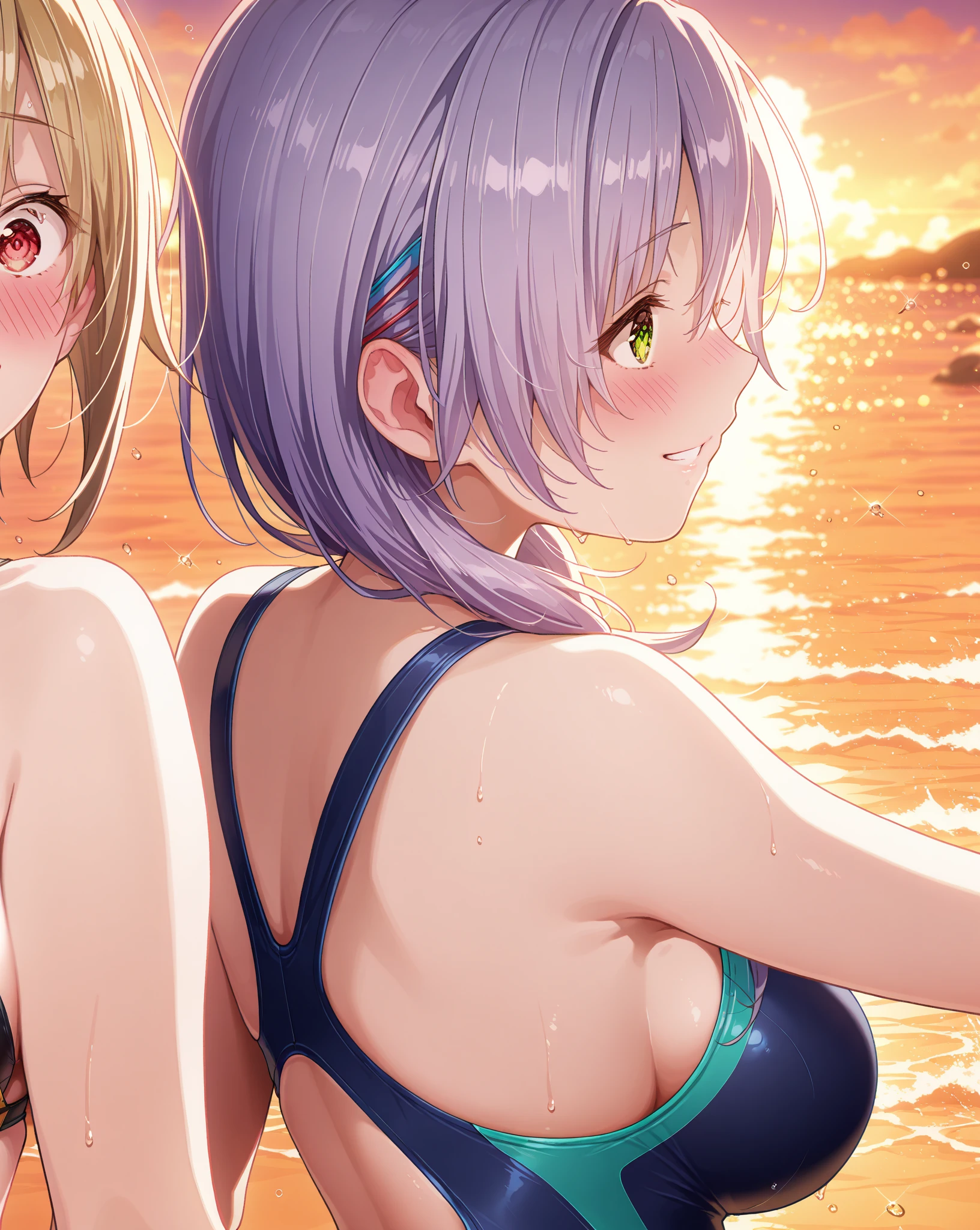 (1girl, Japanese Anime WAIFU style Cute girl), full-length, wearing colorful stripe see-through micro-bikini, Sheer nipple, (serving at a trendy cafe at the pool of a luxury resort hotel on the plateau), masterpiece, top quality, 8K, wide-angle view, full-length, landscape