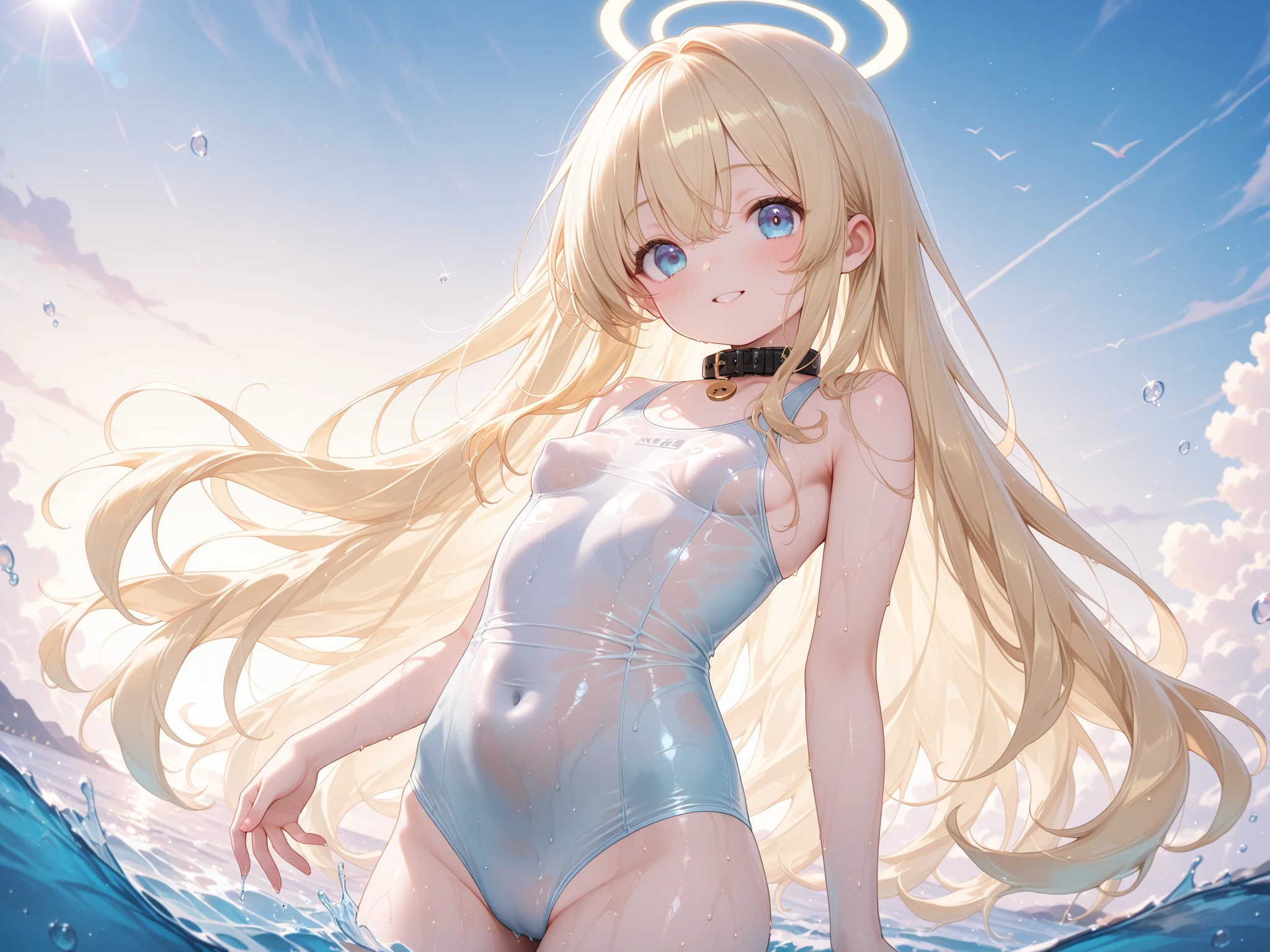 ((best qualityer)), ((work of art)), (detailded), blonde elf with green eyes from the anime uncle from another world naked on all fours showing her ass vagina to the average breasts viewer  