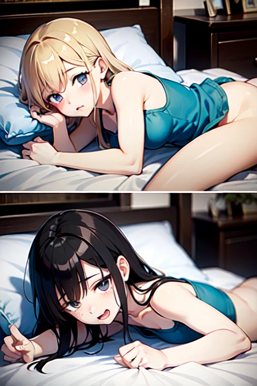 ponytail、cute、Competition swimwear、Only one breast is exposed、Wink、smile、Sexy pose、Sandy Beach、beautiful (Selfie),masterpiece, High resolution, High Definition CG Unity 8K, RAW Photos, beautifulしく精巧な顔, Detailed hair texture, beautifulしい顔,Accurate,(Iris: 1.2), (Small breasts), (Light brown hair), (Very short hair), (Messy Hair: 1.1), (Asymmetrical bangs),  (Simple dark grey dress:1.2), (Dynamic Angle:1.3),(Embarrassing:1),(Embarrassed laugh),it hurts,(At night),room,Sit on the floor,