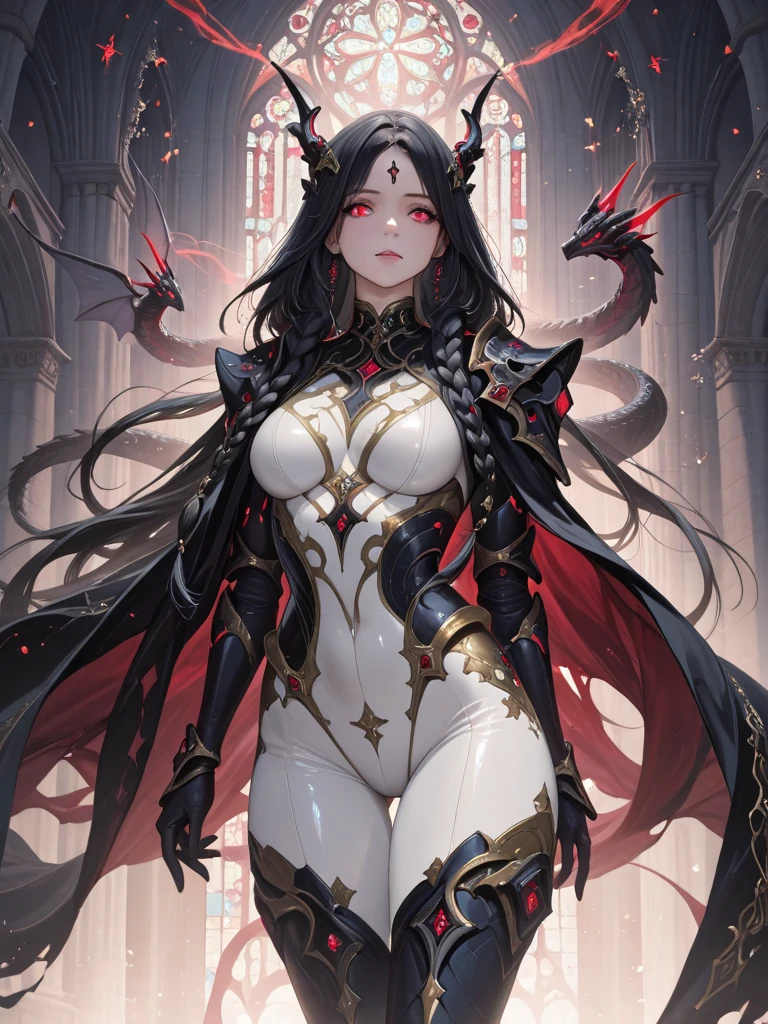 ((Highest quality)), ((masterpiece)), (detailed), （Perfect Face）、The woman is a demon, Princess Leona, the Demon Queen, with medium-long light brown hair. She is wearing a gorgeous black demon dress decorated with gold, a black see-through veil, a see-through cape, and many luxurious jewelry accessories. She is standing next to a man who is the dignified demon lord of an evil organization.、Women are brainwashed, expressionless, and have no highlights in their eyes.、The woman is with the powerful demon king of an evil organization.、The powerful demon king of the evil organization embraces the woman.