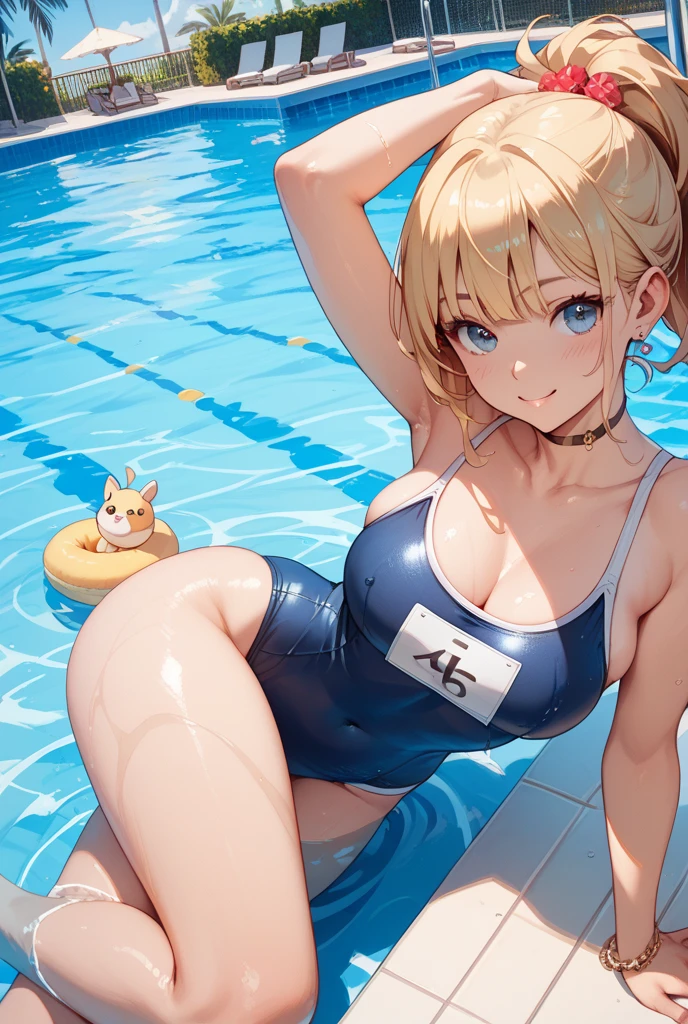 Woman and cat hybrid, with white swimsuit, greeneyes, and blonde hair, drinking milk, and running down your mouth