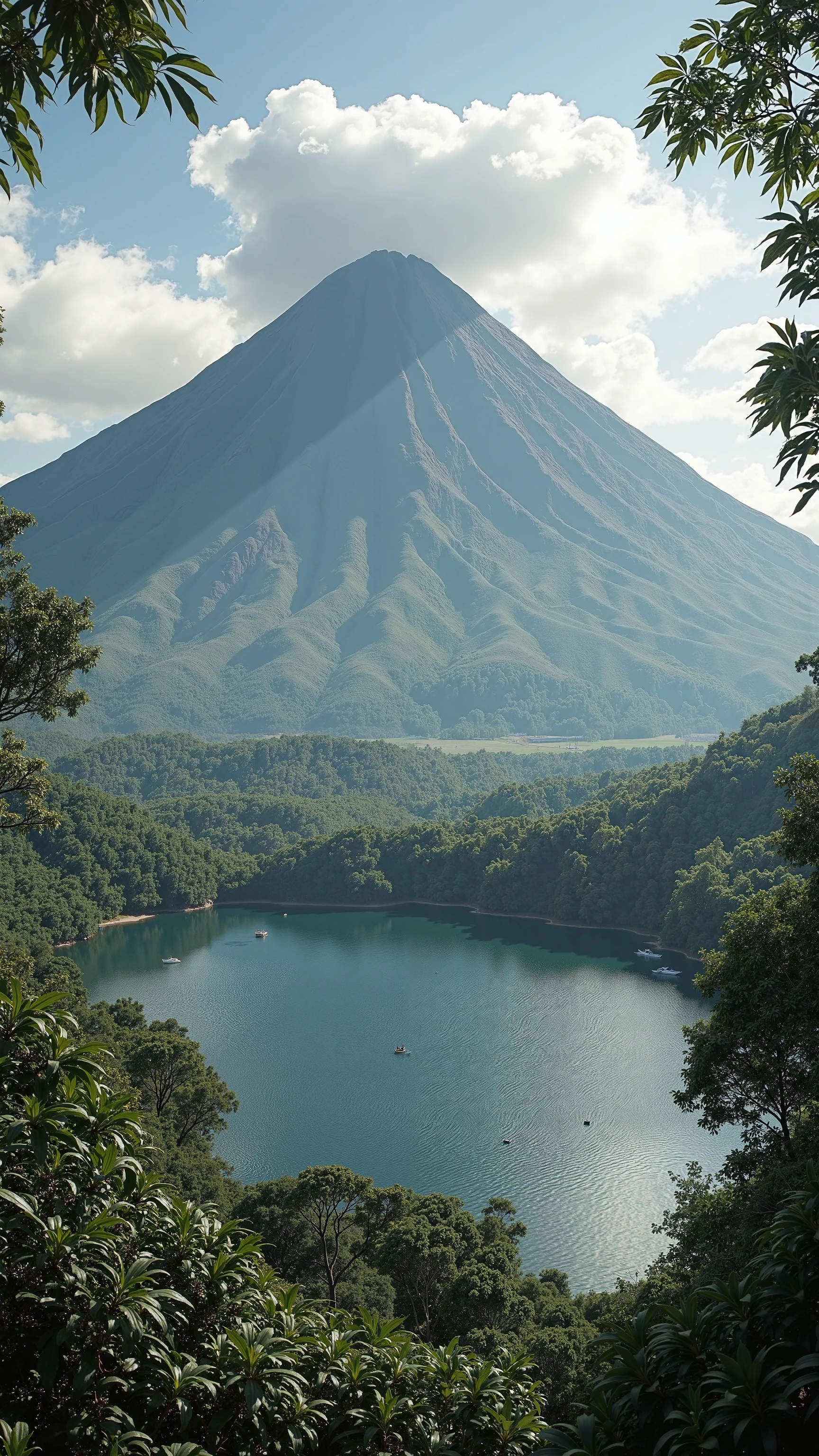 highdefinition image,Volcano image、Africa's Arenal Volcano、The most active volcano in Costa Rica、Volcano shaped like Mount Fuji、Lake Arenal next to it