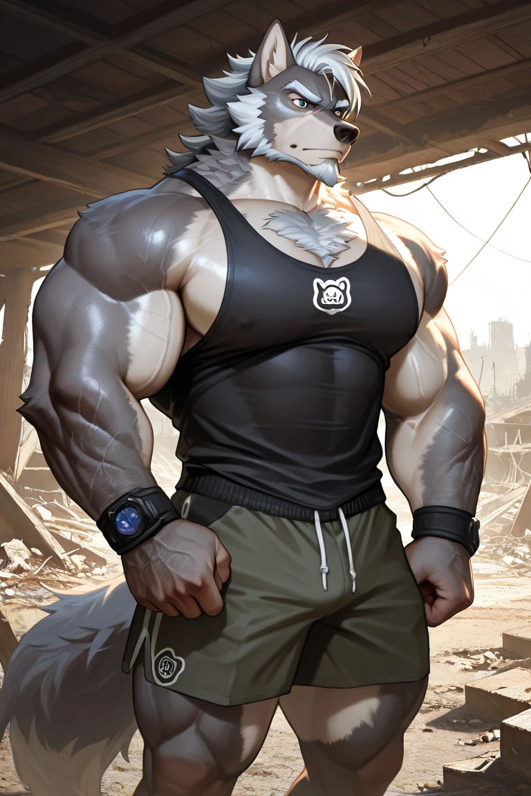 By dangpa, By daveoverlord, by kuulongarl, by takemoto, by kusunagi grizzly bear, muscular, topless, military, planes, huge pec, pectoral, large , black tank top, black gym shorts, black wristbands, black gym shoes, wearing black sun glasses, attractive guy, 8k furry art