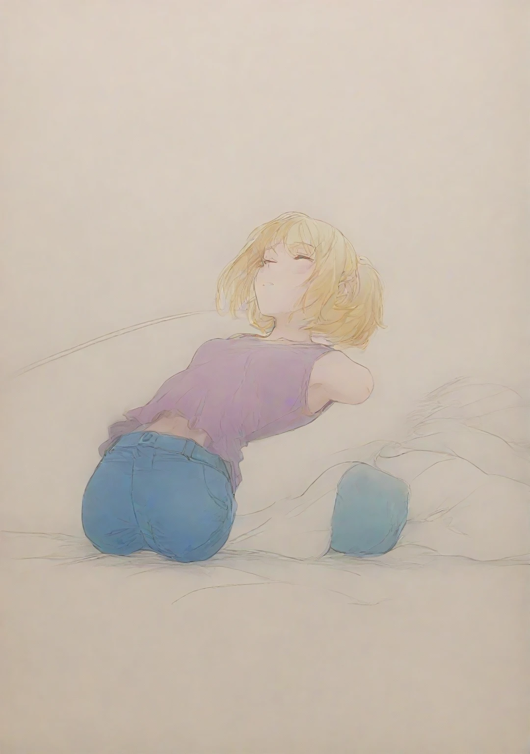 a drawing，A woman sits on the ground，Legs crossed, Sexy pudica pose gesture, perfect lineart, Simple lines of art, clean lineart, bold lineart, Line sketch, seductive reclining pose, thin line art, thoughtful pose, Sit Pose, seductive seated pose, relaxed poses, thick lineart, thinking pose, Line art!! coiffed blonde hair，Blonde curls，Indigo eyes，Pull up the shoulder straps of your garment with your right hand，Loose-fit Roman skirt，Through the skirt, You can see the looming skin，Beautiful smile，tempting pose，Fleshy thighs，crisp breasts，Translucent Roman dress，Golden eyelashes，White Roman gauze dress