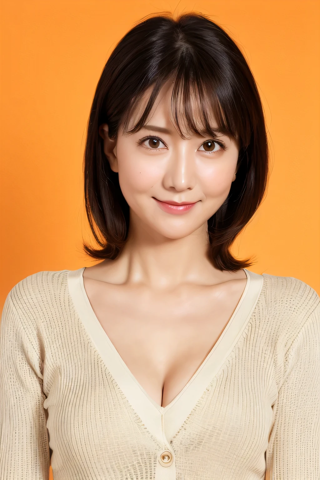 179 Short hair, 20 year old woman, gentle smile, (abstract background:1.46), breast:1.46
