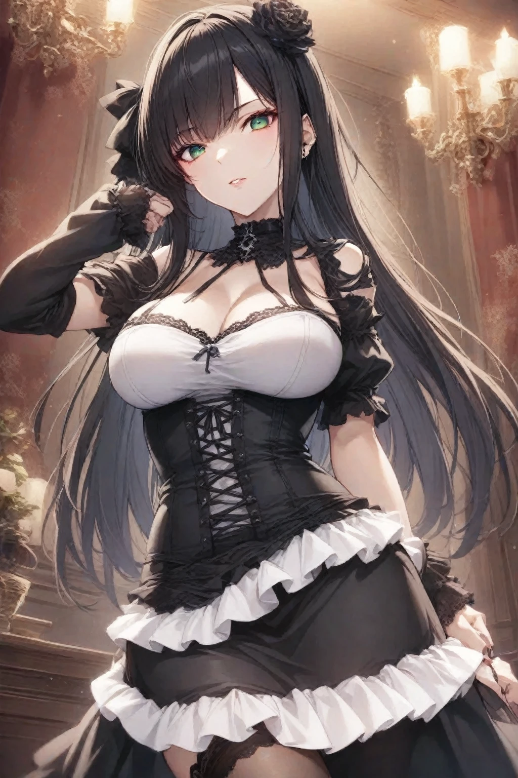 (A sheer white mini dress),Big Breasts,See-through,sexy,Black Hair,Lace garter stockings