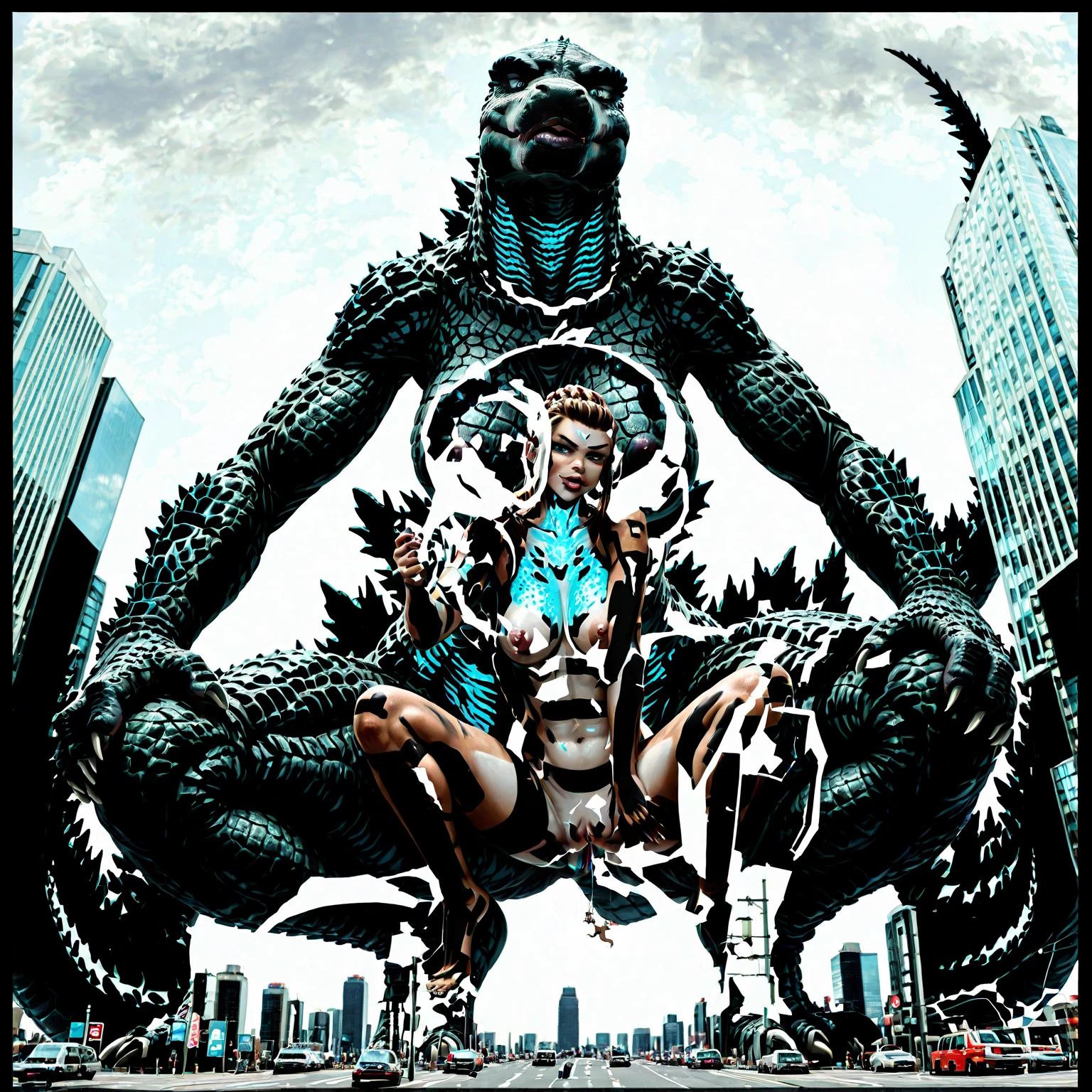 (superflat, flat shading, flat colors:1.1), 1girl, teen, red bikini, riding a monster horse, closeup, anime, salvador dali, hr giger, jacek yerka, starry skies, tribal,