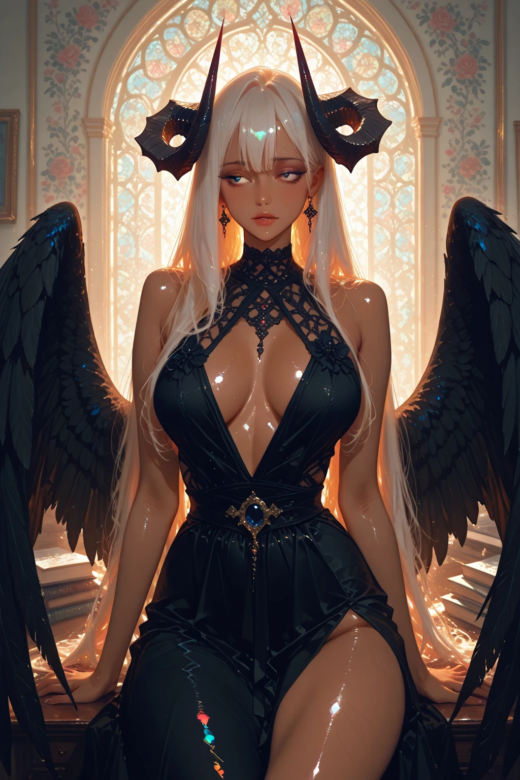  ((best quality)), ((masterpiece)), (detailed), monstrous, Beautiful, Best quality, perfect lighting, NSFW, monster smile with crooked fangs, Very skinny, disproportionately long arms, head of a vulture, scruffy dirty feathers, diseased, worms, A sinister aura, something, chained, deity, cultist clothing, cosmic horror, 