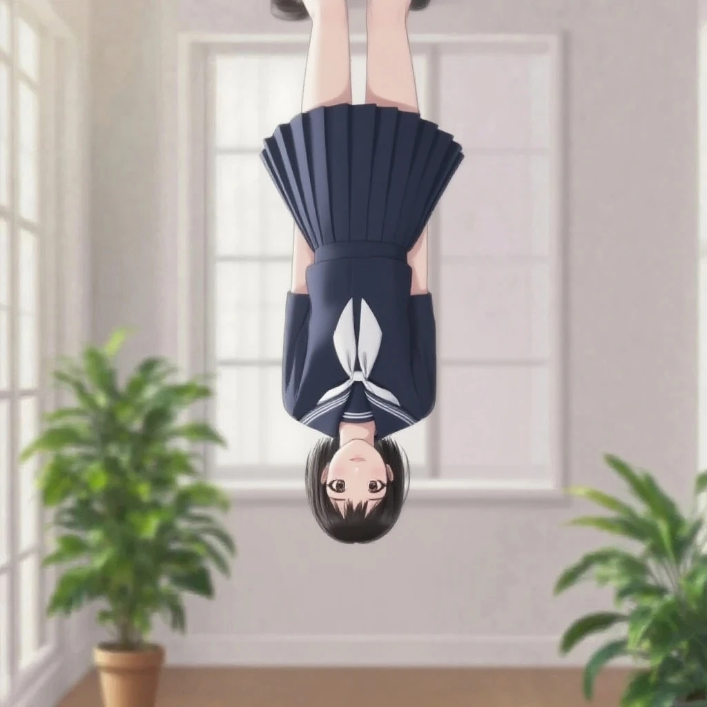 masterpiece, best_quality, 1girl, solo, lycoris challenge, handstand, holding clothes, lycoris recoil, thighs, large breasts, <lora:lycorisChallengeMemeIts_lycorisChallangeV1:1>