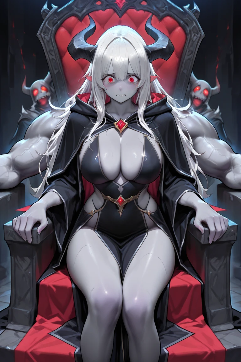 nsfw,(Masturbation:1.3),Cleavage,1 girl,White hair,colored eyelashes,deep eyes,skin-covered horns,deepcolor,big breast, colored eyelashes, alternate eye color,breast curtain,masterpiece, best quality,very aesthetic,absurdres,inner boob,chair,sitting_on_throne,nsfw,looking at viewer, 1 girl,White hair,White eyes,deep eyes,Introvert,very aesthetic, absurdres,looking at viewer,Whitesilver,shiny, midnight midnight,shiny,leg,Toes,navel,crotch on hand,Thighs,masterpiece, best quality, very aesthetic, absurdres