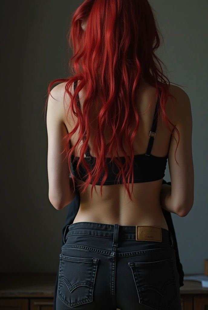 Bottomless girl with red hair opens her butthole