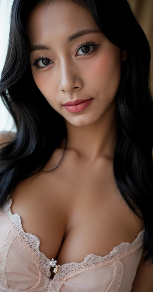 a beautiful latina woman with a big butt and big breasts with a voluptuous body type, wearing a black bikini, looks like she is 18 years old, hyper realistic, 8k, high quality, extremely detailed, highly detailed, masterpiece, cinematic lighting, photorealistic, studio lighting, volumetric lighting, sharp focus, realistic skin texture, realistic hair, realistic clothing, beautiful detailed eyes, beautiful detailed lips, extremely detailed face, long eyelashes, elegant pose, sensual, alluring, seductive, alluring expression, natural light, warm color tones