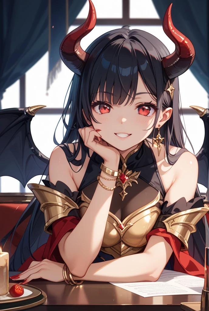 Cute girl with velvet long hair with cute short velvet dragon tail and cute dragon wings, chubby cheeks, with a stoic expression.