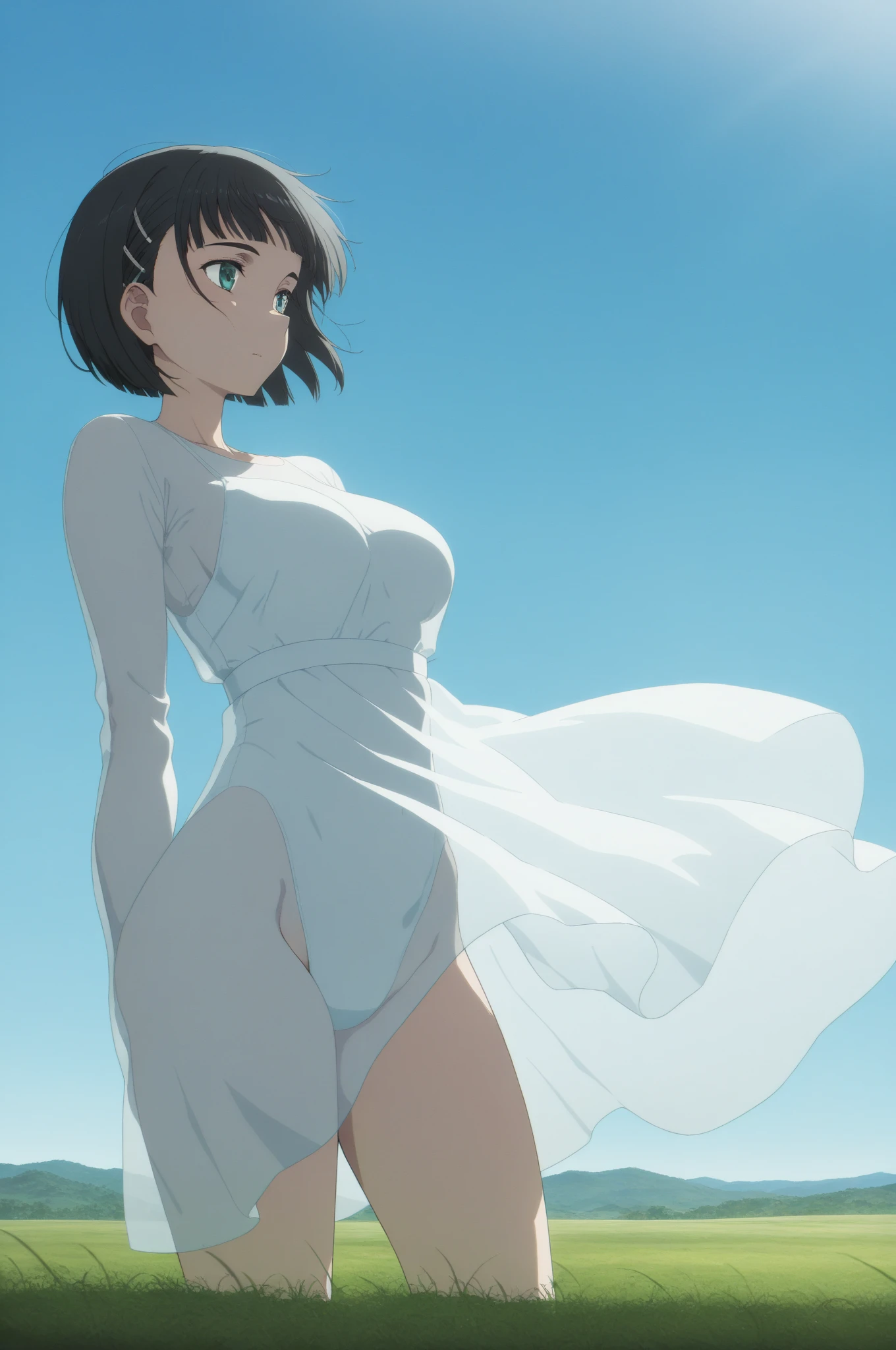 Nudist in silk dress jumps、Severely torn clothes are scattered around、Unstable buoyancy sandstorm、Amazing dynamism、Amazing Angle、