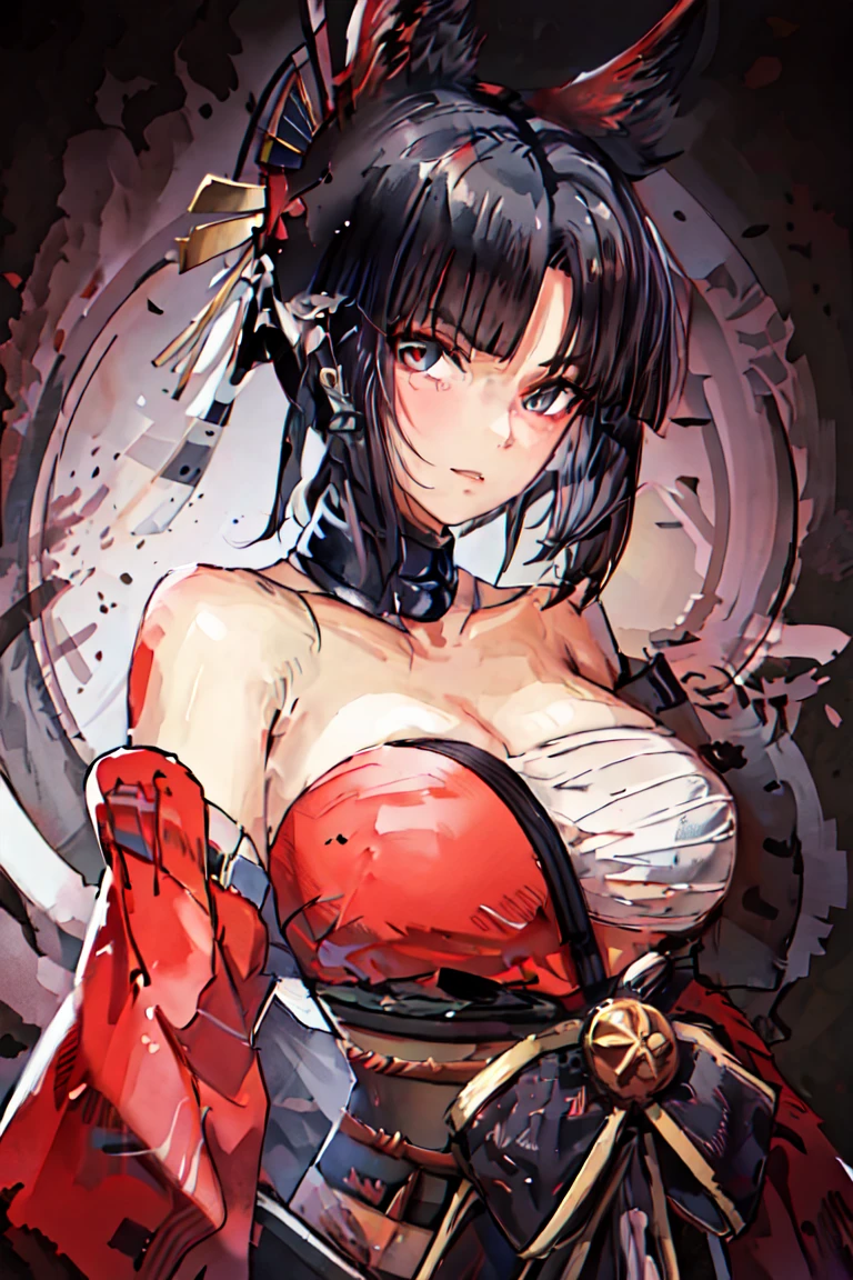 (best quality), Wulin Beauty ，A beautiful face ,Eyes domineering and cute，Ancient costume high ponytail，Middle chest，Red lips,Beautiful eyebrows and eyes，4K