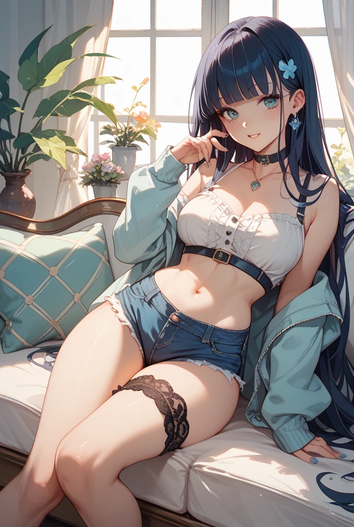 One girl, High resolution, Blushing, Character Design,bra,Blue Panties,Twin tails
