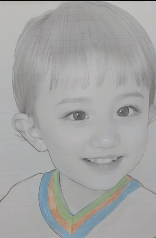 Realistic color photography style、Smiling emphasizes nasolabial folds. Make the chin a little thinner and accentuate the nasolabial folds.、I want it to look more like a color photograph...........。3 year old boy, Xu々To、Clearly visible、Emphasizes deep nasolabial folds from nose to mouth、Generate left and right dimples、Show me your beautiful smile.。Make your eyes look cute with double eyelids.