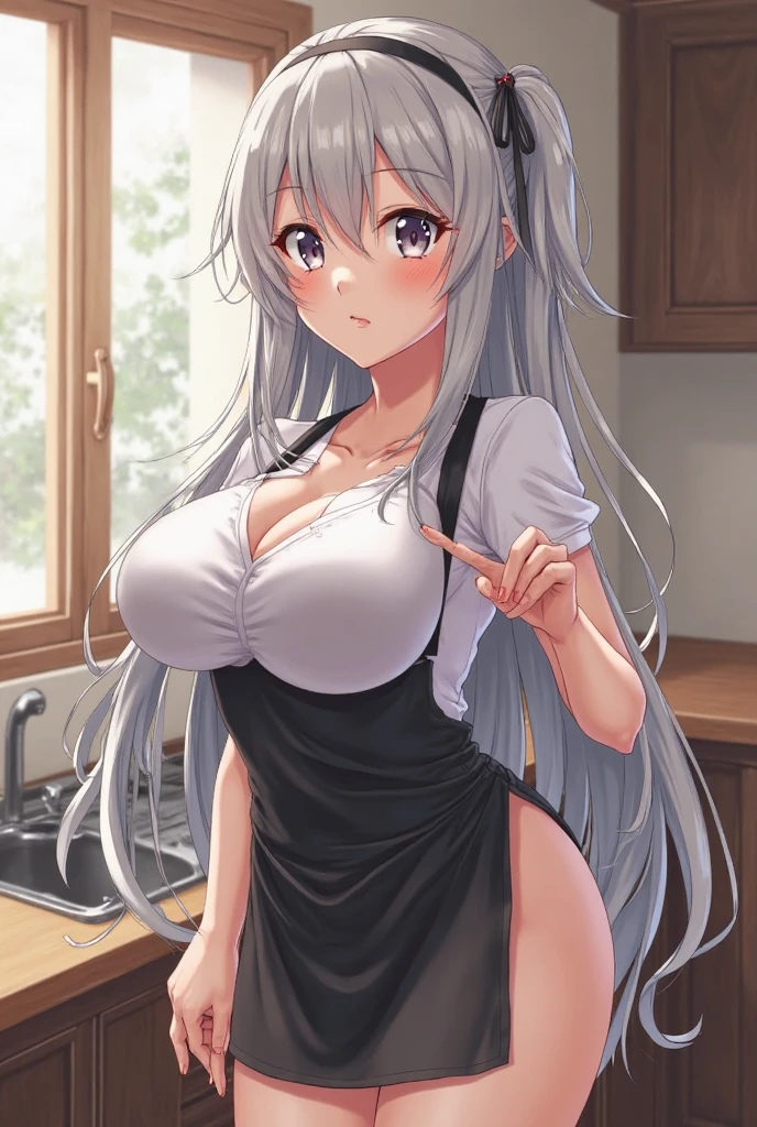 best quality high resolution one young beautiful woman red eyes Beautiful gray hair medium perm cute soft girl Cat ear Fascinating nude apron appearance kitchen breastfeeding service The huge breasts of a virgin killer with amazing charm Sexless breast milk gasp R18 apron