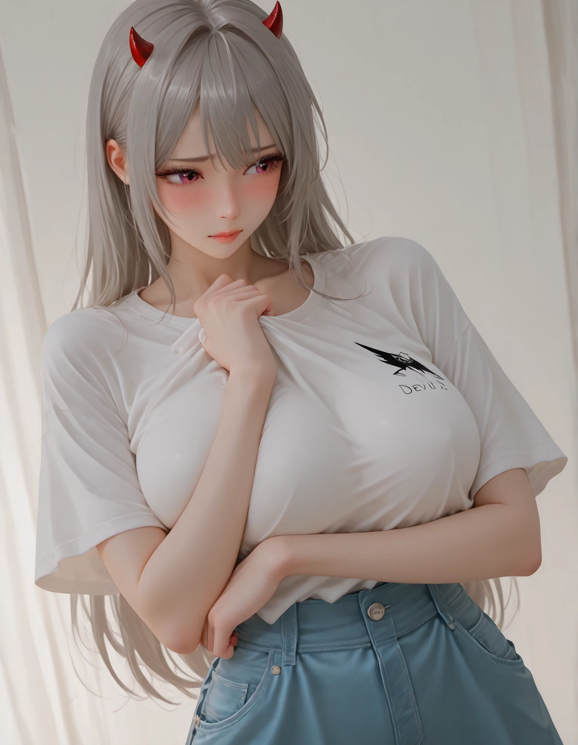 (anime ,masterpiece,visible underwear, ichinose asuna, large breats,sexy body, he is outside the house ,oversized t-shirt and transparant,sexy pose ,no bra,no pants