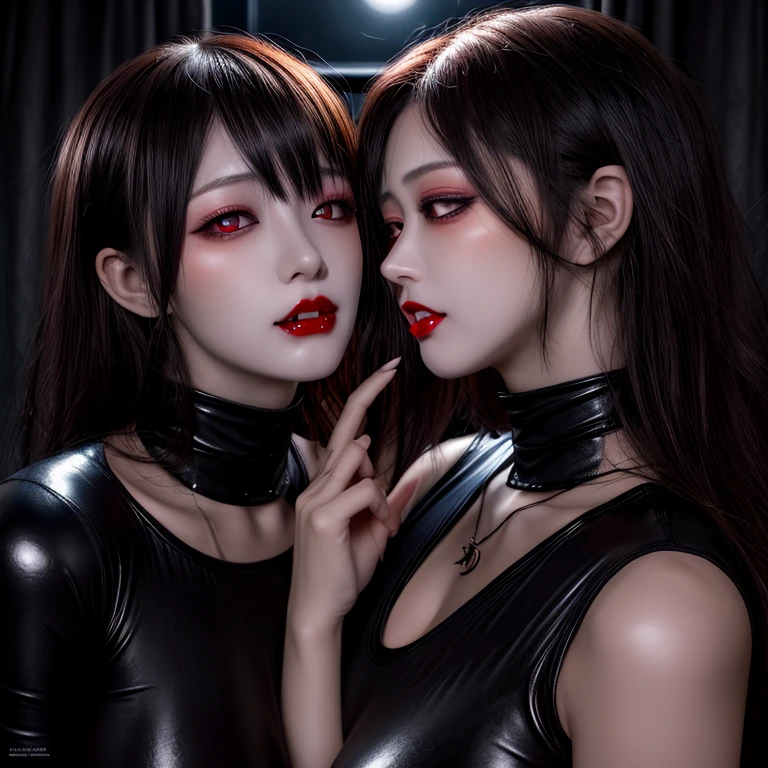 best quality、ultra-detailed、4k、Japanese、Seductive beauty、seductive adult woman、Pretty Woman、cool girl、Villainess、Brainwashed、brainwash、Fallen into evil、smirk、Evil look、Wicked Smile、evil、Brown hair、wavy hair、swept bangs、dark makeup、dark makeup、piercing eyes、hollow eyes,half-closed eyes、Hollow Eyes、purple Eyeshadow、black lipstick、black lipglos、Dark Costume、Costume of Evil、female cadres、night、inside school、Have lipstick、Emblem of Evil、Crest of Darkness、Swear allegiance、I have pledged my allegiance、Dye black、Blackening、Stained with evil、Dyed in darkness、Seduce