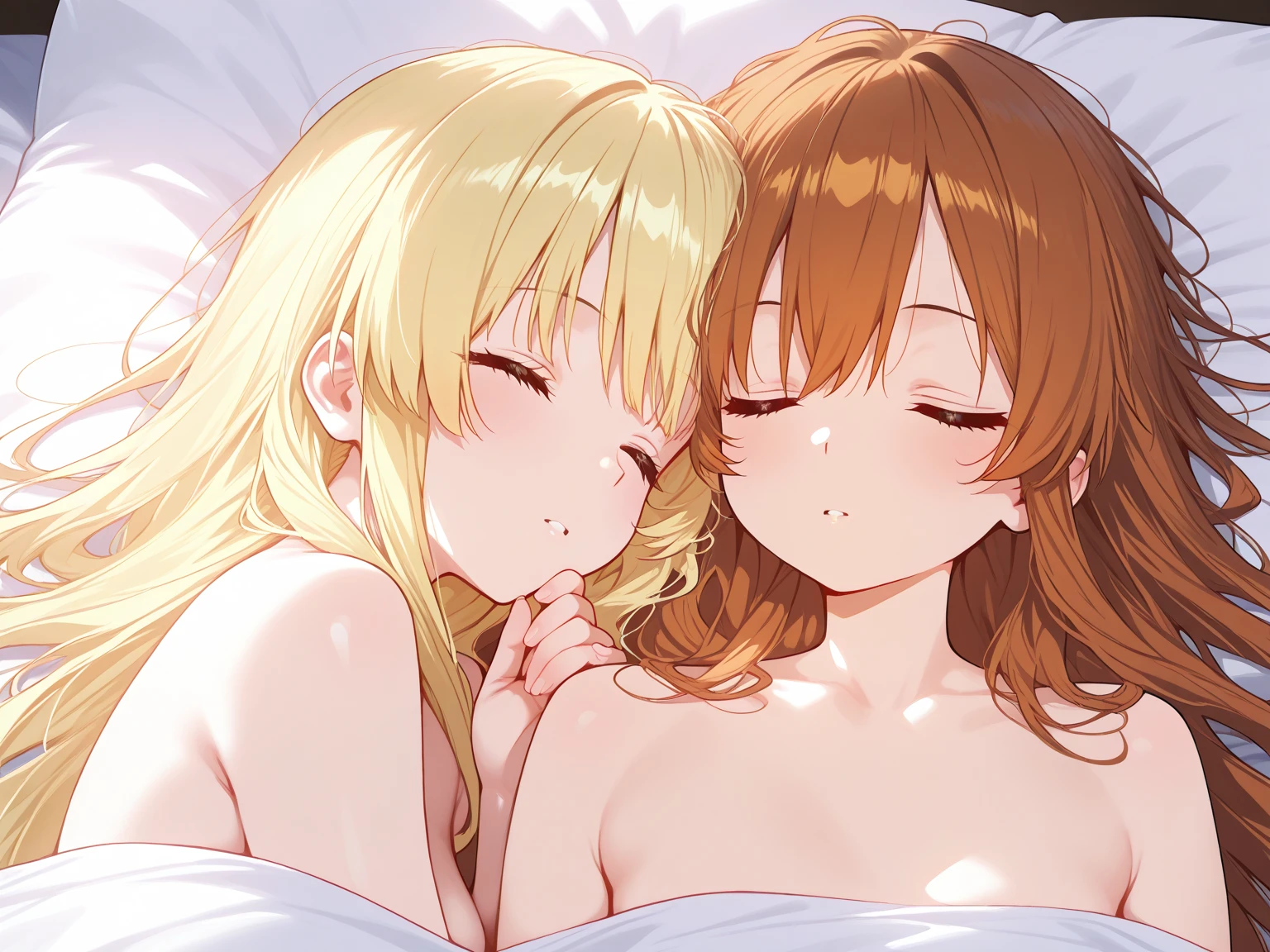((two gilrs)),(((Reisalin Stout,))),(((Klaudia Valentz))),girl's_love,yuri,full nude,Two beautiful girls are hugging each other, their faces and whole bodies are in close contact,Two beautiful girls are lying on the bed,Shiny glossy body,Heavy breathing,saliva, sweat, Sweaty and wet all over,big breast,nipple,nsfw,((cowboy shot)),(saliva trail),(Love juice is dripping from the pussy,),((orgasm)),Two beautiful girls are playing with each other's crotches with their hands,cat ears,side view,deepkiss,frenchkiss,(Heavy breathing,saliva,blush, sweat, Sweaty and wet all over,Steam,)