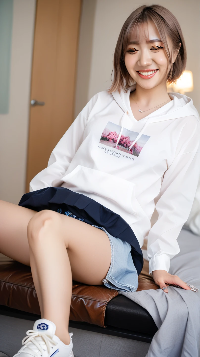 Japanese female college student、(Inside the observation deck of Tokyo Skytree)、((Glass floor))、Magic Mix Real、(Raw photo:1.2)、(Photorealistic:1.4)、The beauty of beautiful details Delicate expression、Blonde、((Panties are visible))(Squatting panchira)Earrings Eyelashes Beautiful and fine details、Large file size、Ultra-detailed、High resolution、Transcendental beauty Highest quality、masterpiece、、(Japanese female college studentのファッション))、Extremely detailed representation grow、In detail、Highly detailed facial cinematic lighting、22-year-old girl、Positive、((Dynamic Pose)))、(Sit with your knees bent))、(Short sleeve sweatshirt、Denim skirt、sneakers)、Sexy upward glance、(While wearing a howing panties to the camera))、