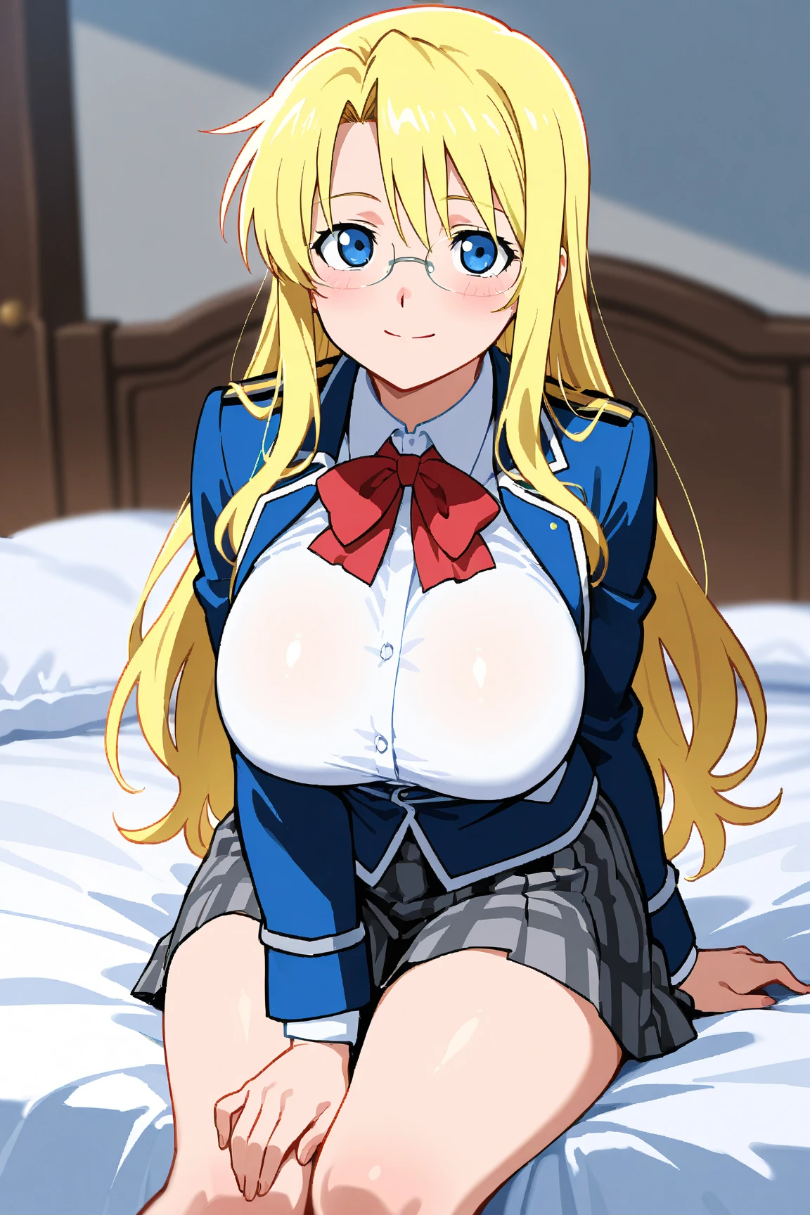 highest quality, High resolution, (huge breasts:1.2), whimsical tierage, blonde hair, green eyes, hair intake, long hair, low-tied long hair, Glasses, blush, embarrassing, (((full nude)))large breasts, nipples, blush cheeks, breath, sweat, undressing, BREAK hetero, (hetero couple),(sex:1.5),(vaginal),spread legs,lying,on back,penis,cum in pussy, (focus on girl), nsfw, cowgirl position