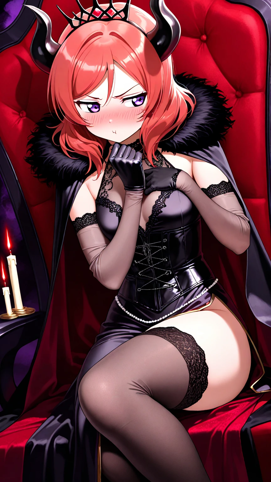 masterpiece, ultra-detailed, extra colors, 2D, megapixel, perfectionism, accent lighting, full HD , 4K, fire_emblem (style),witch (fire emblem), hentai(style), (celica frome fire emblem reimagined as a slutty horny corrupted evil witch ),1girl, standing, looking at viewer, can't be this cute, corruption, dark persona,(purple skin:1,5), colored skin, evil_queen, possession, bad end, smile, lips, eyelashes, pubic hair, innie , black lipstick, evil grin, big breasts, covered nipples visible through clothing, areolae, licking, piercing, voluptuous, pubic tattoo, dark aura, crotch_tattoo, collarbone, veins on body, orange hair, ((red demon eyes and black sclera)), weird hair, purple skin, purple nails, short hair, revealing clothes, cleavage, open toe shoes, thighhighs, panties, between , skin tight, black clothing, gradient background, alternate costume, curvy,Satou Kuuki art, Satou Kuuki style, Satou Kuuki illustration,