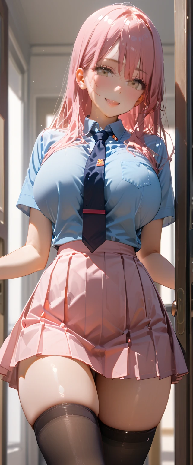 (3 female students:1.5), 16 years old, Grin, Low length, Japanese, ((Short sleeve white collar shirt:1.5,Navy blue checked mini skirt:1.5,Red checkered bow tie on chest,Black underwear:1.5)), (Big Ass:1.5), ((Super huge boobs:1.5)), Huge breasts, bulging udder, (Chubby:1.2), Glowing Skin, Baby Face, Porn Pose, Full body portrait, in the train:1.1,