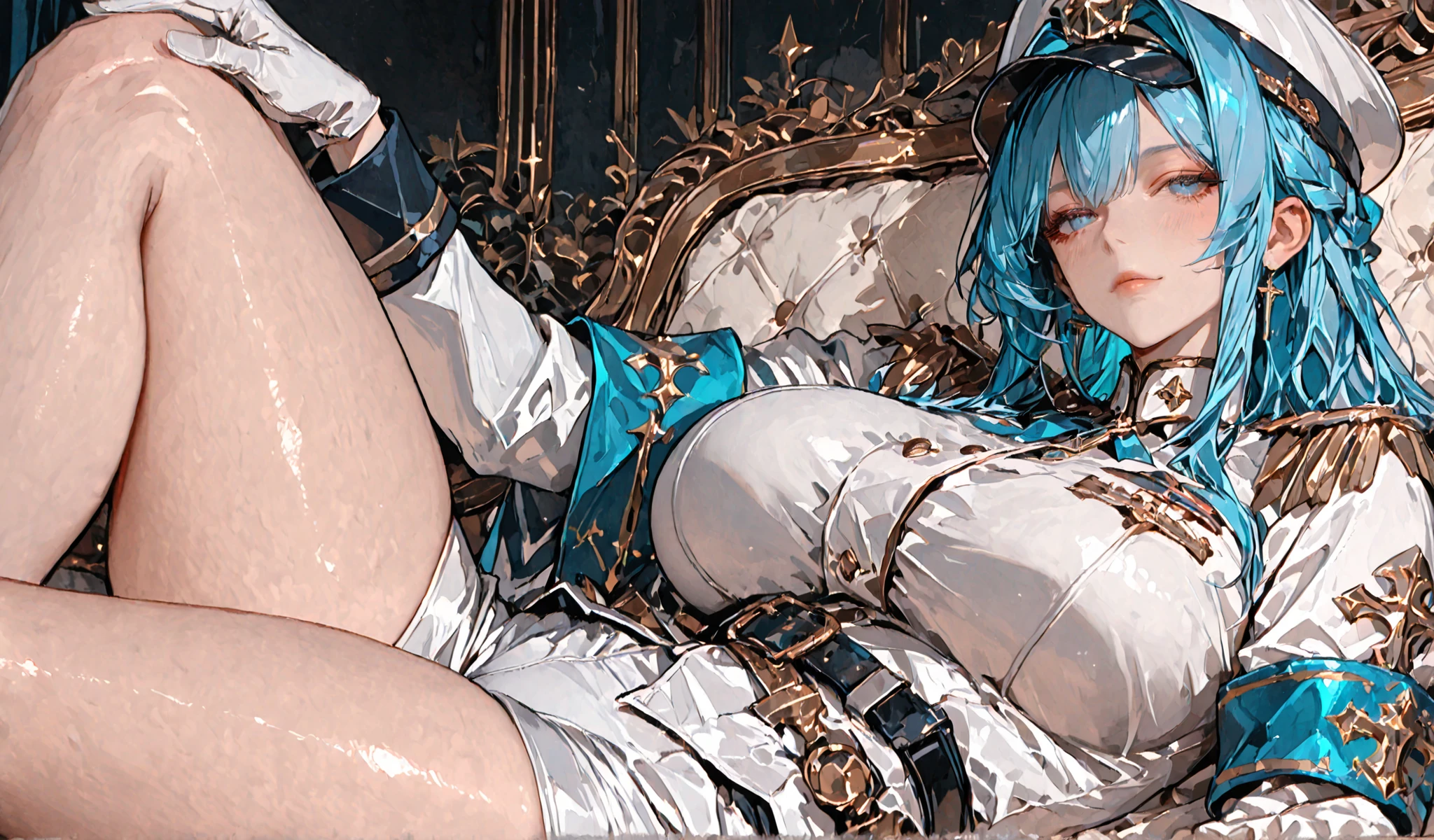 Oni woman, black horns, sexy, transparent breast, transparent clothes, athletic, skinny, fit, red skin, bones, black eyes, eyeball tattoo, nordic tattoos, full body photo, artistic pose, very angry face, long fangs, silk, diamond face, demon tail, neo noir, tentacles on back, wings demon, dragon scales, , strong shadows, yellow light, blue flames, bloodborne, detailed face, open mouth, sparks, fibred muscles, spores, bald head, big legs, leopard coat, lion head cap, hands hair, gargolyes background, hell, jail, night, sturdy, detailed abs, dark nipples, bloody face, bloody fangs, bloody mouth, hurts, scars, shinying eyes, transparent underwear, war pose, spread legs, knee, white underwear, lether gloves, long claws, bloody claws, without pants, no underwear, wet underwear, slim breast, slim tanga, grab crystal daga, bdsm style, whipm long tongue, sneake tongue, tongue out, blood tears, transparent sexy underwear, showing pubic hair, perfect vaginal shape, (masterpiece), perfect, direct light, underlight, long nails, claws, trenzas, sharp, knife, mechas, injuries, bulge, crown, pendants, piercing, nipple piercing, purple hair, short hair, ground pose, sitting, detalied vagina, fiber muscles, strong jaw, vitiligo skin, golden sky, smal boobs, tiny boobs, tiny breast, 18 years old, ahegao, cat tail, cat ears, cat eyes, sneake tongue, sneake eyes, viperine, scowling, golden clothes, golden chains, golden details. small chest, samall tits, small body, skinny