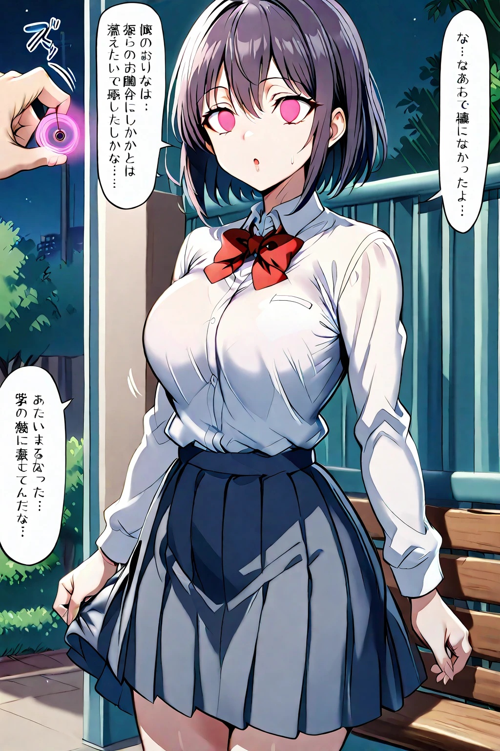 (Flying debris, Highest quality, High resolution, Ticker, Pixel Perfect, Depth of the written border, In 4K),
1 Girl, alone, , Beautiful Anime Girls,
View your audience,
Perfect body,
Kind Girlfriend Short Hair, Black Hair, Pink Eyes,
(Missionary sex:1.6)
smile, Open your mouth, blush,
JK Huge , White shirt, big , Blue Ribbon,
classroom,
throw, Close-up shot,(Hentai manga:1.3)