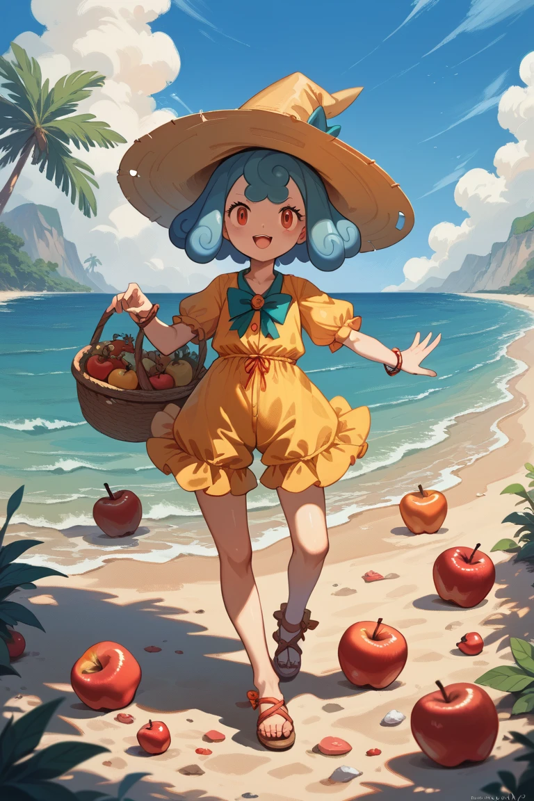 There was a woman holding a basket of oranges, a human-like juicy peach, author：Shitao, Loli, A scene from the《Chronicles of the Blade of the Other》, wearing farm clothes, Riven, offcial art, full-colour illustration, chell, she is easting a peach, lola bunny fanart, Game art!!, concept piece, peaches, the cute sexy ass