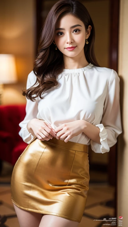 Mature attractive woman in her 40s,1 person,White see-through bodycon,From thighs to face,Big Breasts,See-through super mini skirt,TBack Pantieasterpiece,Highest quality、Skinny、