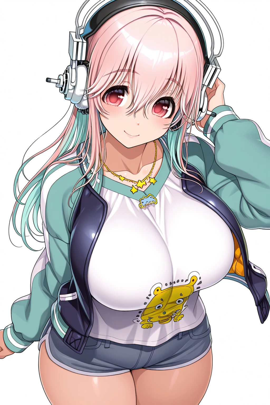 pink hair, short twintails, hair bobbles, star hair ornament, asymmetrical bangs, short hair, purple eyes,, , empty eyes , large breasts, 独奏, nipple, ride a bicycle, , Heavy snowfall area 凍結 wet crying 山 独奏