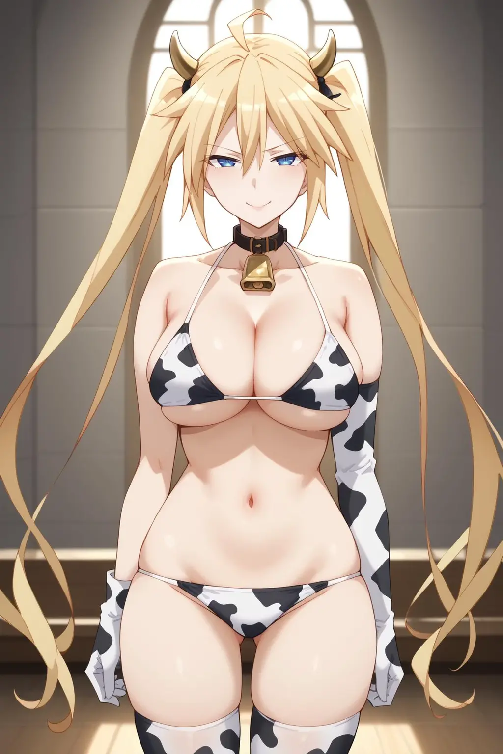 Pokémon、Sirona、Blonde、Belly button、long hair、Dark Room、Yellow Eyes、Big Breasts、Abdominal muscles、Slanted Eyes、Confused eyes
