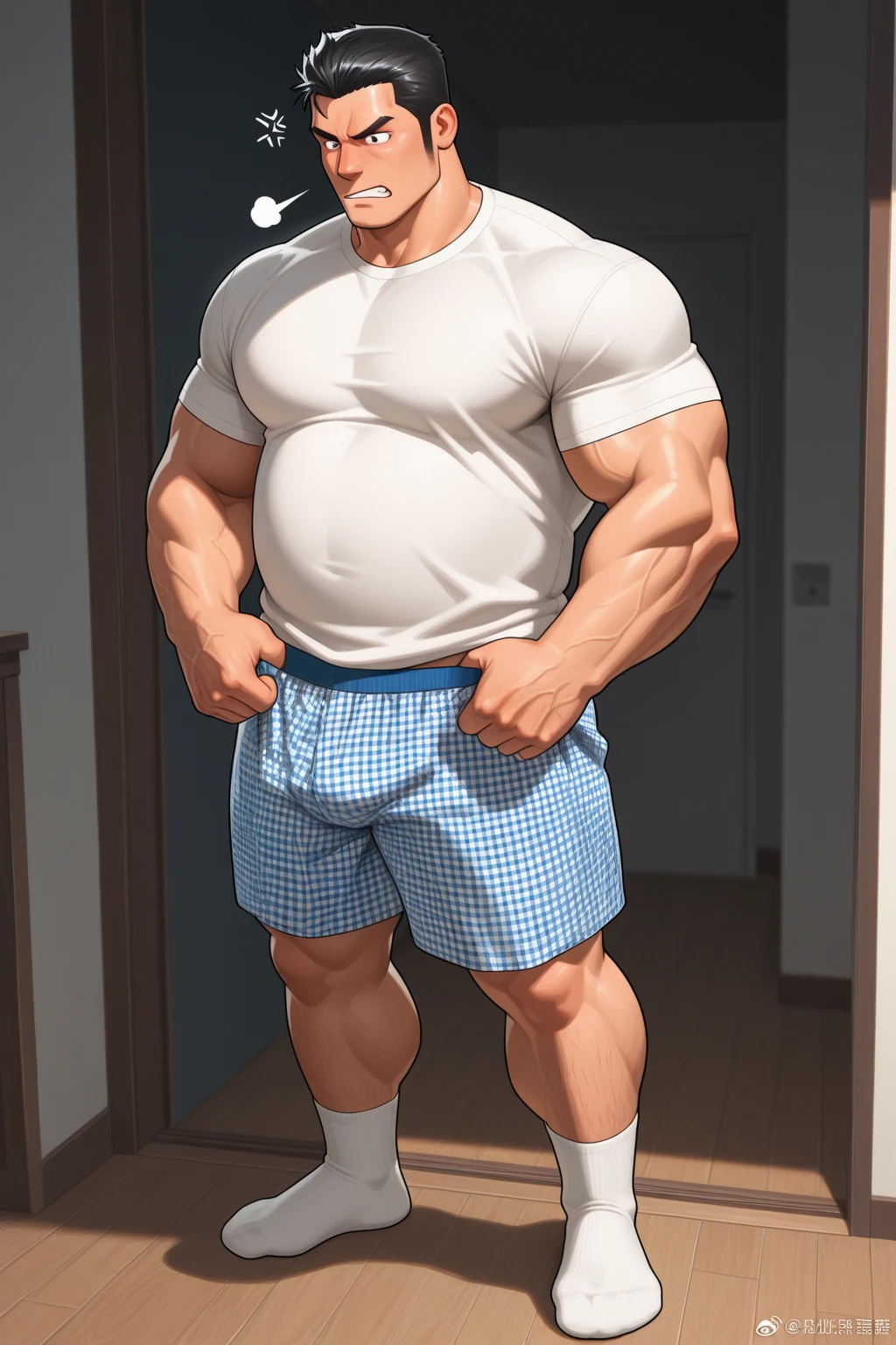 Solo, 1boy, perfect anatomy, lying in bed, perfect proportion, (old man, old, wrinkles skinned, wrinkles face, Grandpa, police shorts, bedroom ,police shirt (open shirt)), perfect center, sharp eyes, big eyes, peaceful, eyes, (smile, happiness), calm, perfect fingers, big hand, fingers. Huge Muscular Old man with short hair, shoes, (cargo shorts), view from side, pectoral, thick arms, huge pectoral, wide pectoral, white hair, white beards, simple background, masterpiece, semirealistic:1.2, high detailed, 8k, high resolution, perfect center, full view. ((really big muscle, massive muscular, sixpack, thick arms, wide pectoral, super huge muscle, hyper muscular, over sized muscle, huge arms, big arms, huge pectoral))