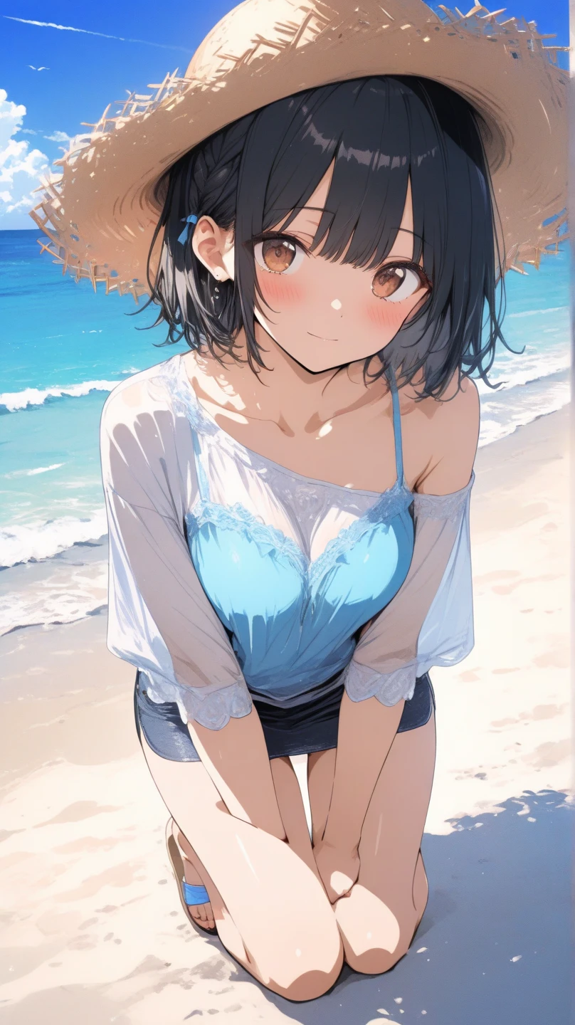 (masterpiece, Highest quality:1.2), 1 Girl, alone,Eyes open,relaxing,Tropical atmosphere,Ocean