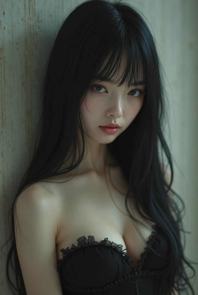 black hair, perfect with puffy perky nipples, sexy cleavage, round perfect ass, wince, longeyelashes, solid circle eyes, look of desire, light smile, ear blush, fang, ccurate, Surrealism, drop shadow, anaglyph, stereogram, tachi-e, pov, atmospheric perspective, cinematic lighting, 8k, super detail, best quality, 4K
