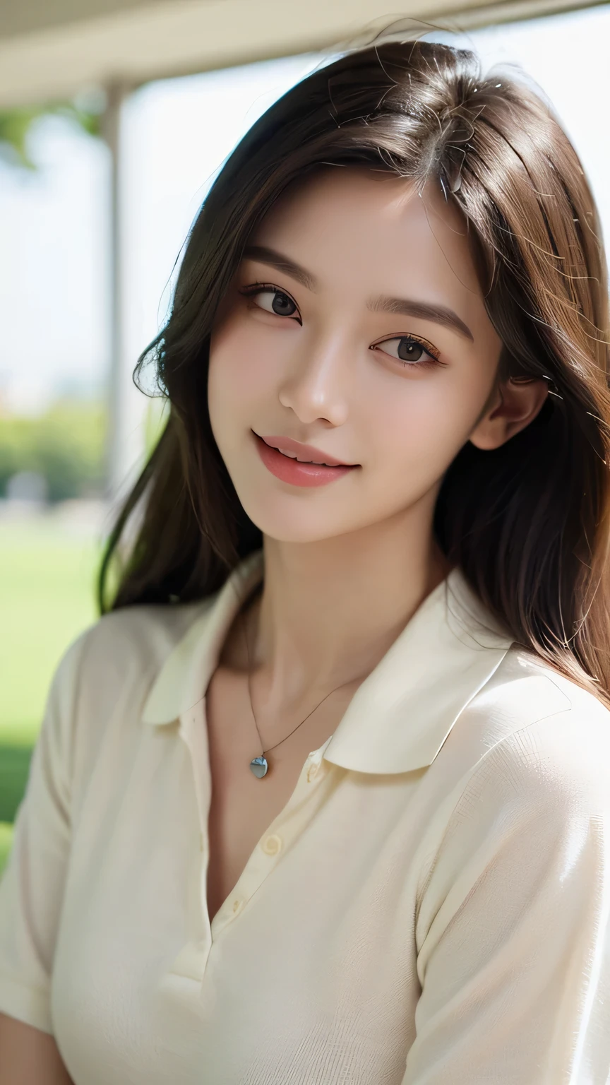 (Please generate an image of a young Filipina woman wearing a t shirt and a necklace. She has brown hair, big, black eyes, and a subtle, natural makeup look. The selfie should show her without visible makeup, and she should be looking directly into the camera. The face should appear realistically natural. The full-body shot of this attractive woman should feature a striking pose, and she has piercing black eyes. The girl has a sweet demeanor, and the pose should also be sweet. Please ensure that the entire body of the woman is visible in the image. The background should be clear and uncluttered. The details of the image should be of high quality(best quality)), ((masterpiece)), (detailed), perfect face, Filipina, pinay