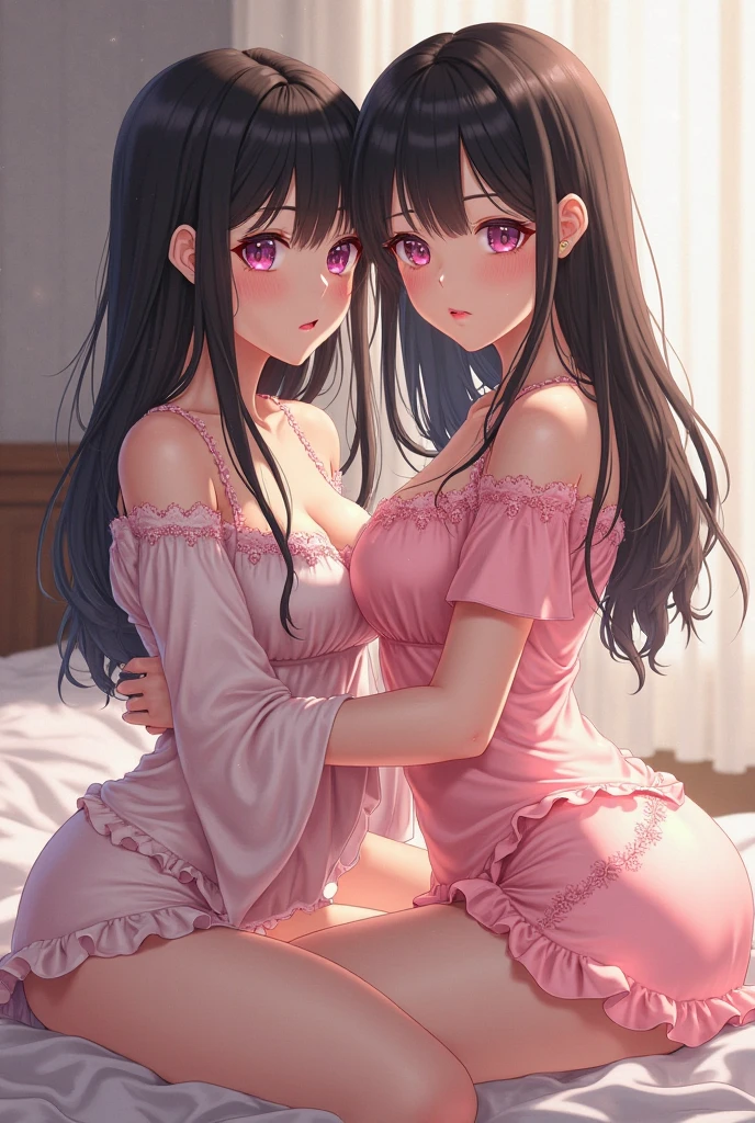 Cute and adorable Eurasian anime teen girl laying down in her bedroom wearing a highly revealing and alluring goth sheer lace nightgown. Hot and sexy. Shy blushing face. Horny sensual pose