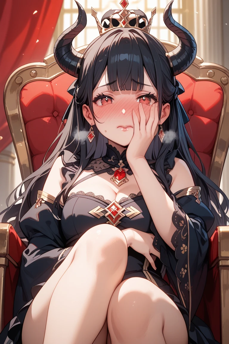 1 (femdom, black long Straight Hair girl, red eyes:1.4, rozy mouth, in princess nighat robe), sexy smile, reading books, wriza on bed, in the princess bed room, in the nighat.masterpiece, beautiful detailed grow.