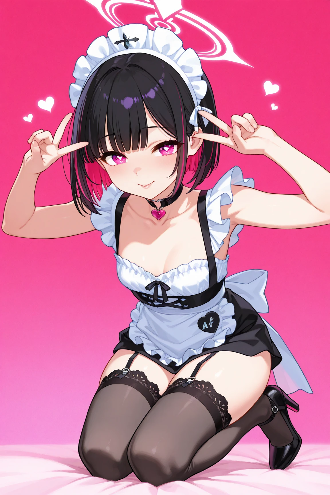 submissive female,Kneeling,Straight Stand,Hands behind back,Both hands tied,open mouth,tongue out,cum on tongue,1girl,((((12-year-old girl)))),Short,slender,small breasts ,front face,from front,front view,looking at viewer, looking down,(from above:2.0),cowboy shot,Black Hair,Short Twin Tails,Gray Eyes,Drooping eyes,slit pupils,narrow eyes.Mischievous smile,Sheer black and dark pink negligee,Sexy Lingerie,garter,Collar with leash,Dimly lit room,Gray wall,On the bed,Dim lighting,Beautiful and detailed anime art