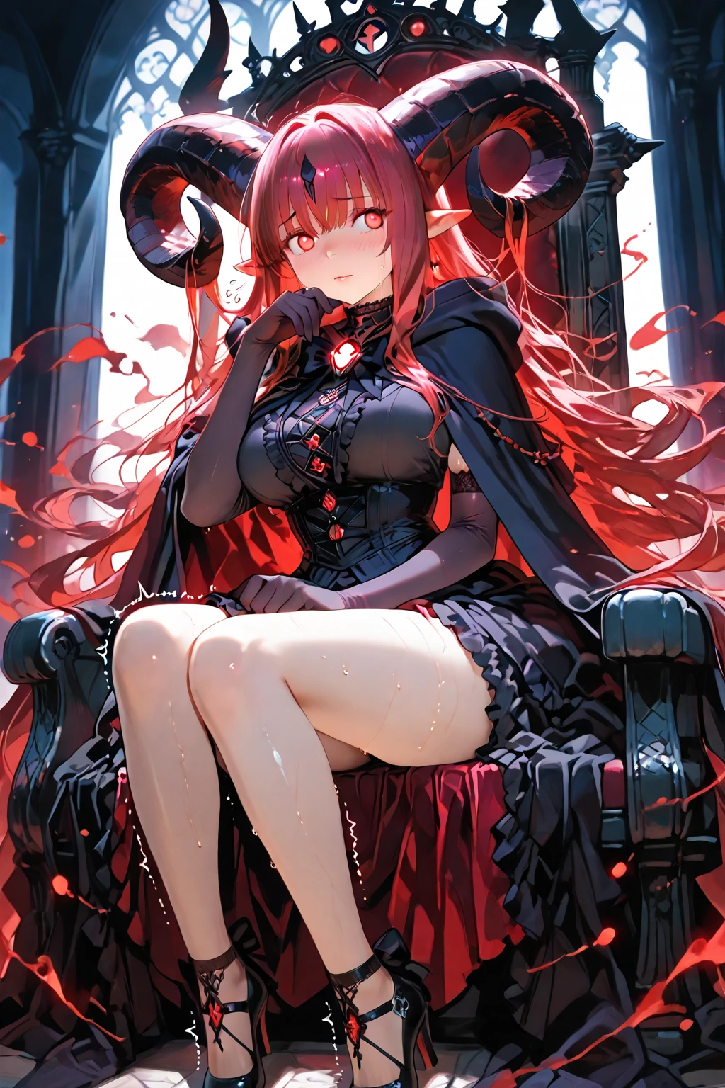 ((1 girlirl)), ((sit on chair)), ((Rope bondage)), ((Place your arms behind your back)), ((Bring your legs together)), ((Bind your legs)), (((Completely bound) )), (helplessness), (Crimson hair, Black hooded coat, Black shirt, Black  shorts, bodystocking), (((huge tit)))