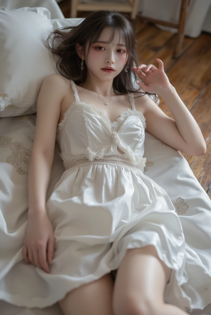 realistic, best quality, (masterpiece:1.2), detailed, <lora:chara_MushokuTensei_ErisBoreasGreyrat_v1:0.8>, 1girl, solo, closed mouth, slight smile, slight blush, long hair, red hair, ahoge, red eyes, nightgown, frills, bare shoulders, collarbone, sleeveless sitting, on bed, looking at the viewer, indoors, window, night, ((beautiful, cute, detailed face))