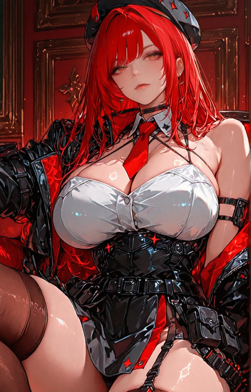 Beautiful Alluring Crimson Knight queen, Bare Skin, Body Covered With Ruby Jewels, Athletic Well Toned Body, Elegant Form, Bare Skin, Inside A Dark Throne Room, sitting on a throne, Barely Clothed, cleavage, vissible breasts, Spikes, long leather red gloves, thigh high leather red boots, Beautiful Face, Ominous Gothic Theme, Fiverr Dnd Character, Octane Render, Digital Art, Extreme Detail, 4k, Ultra Hd, Polished, Beautiful, Hyperdetailed, Intricate, Elaborate, Meticulous, Photorealistic, Sharp Focus, Wlop, Character Design, Unreal Engine, 3d Rendered, Volumetric Lighting, Reflections, Glossy, Digital Illustration, Pose, Suggestive Pose, Lewd, Full Body Shot, very small breasts, a cup breast size, naked, vissible nipples, puffy vagina, pierced nipples, nipple jewellry anatomically correct 💖❤💕💋❣