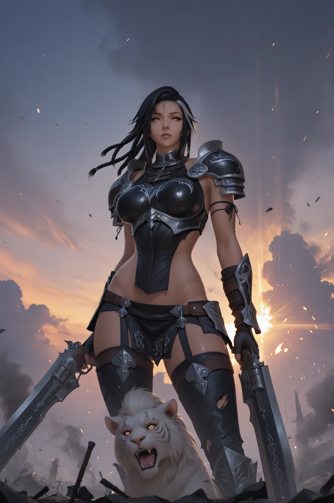 jinsoyun, thundermagic, lightning, excessive energy, 1girl, (from behind, from below:1.2), beautiful korean girl, standing, upper body, looking at viewer, large breasts, abs, narrow waist, wide hips, black bodysuit, shoulder armor, fishnet, single gauntlet, bracelet, high detailed skin, realistic skin, skin texture, nice hands, perfect hands, holding sword, blue sword, (The Underworld:1.2), (masterpiece, top quality, best quality, official art, beautiful and aesthetic:1.2), extreme detailed, epic cinematic, soft nature lights, rim light, absurd, amazing, hyper detailed, ultra realistic, soft colors,<lora:jinsoyun-nvwls-v1:0.9> <lora:ReaLora:0.3> <lora:ThunderMagic:0.5> <lora:GoodHands-vanilla:1> <lora:more_details:0.3>