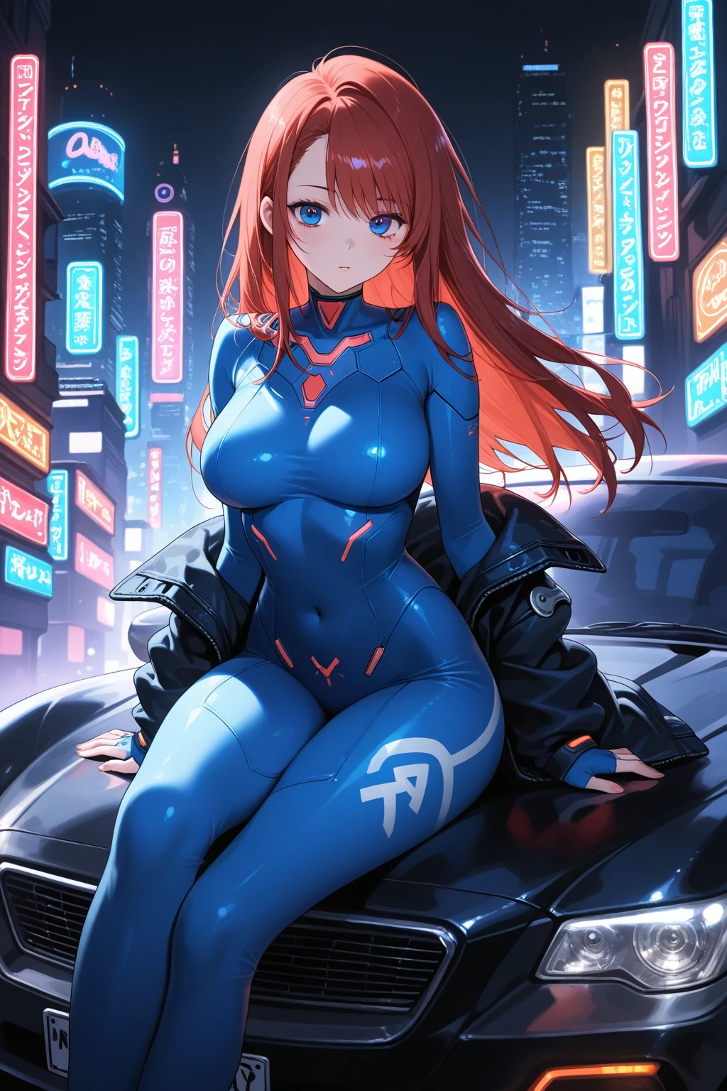 top-quality、Full limbs、complete fingers、one beautiful women、Beautiful busty woman、Women with straight hair、((Woman with red hair))、deva battle suit、Naughty Poses、A big smile、night skyscraper、Dancing