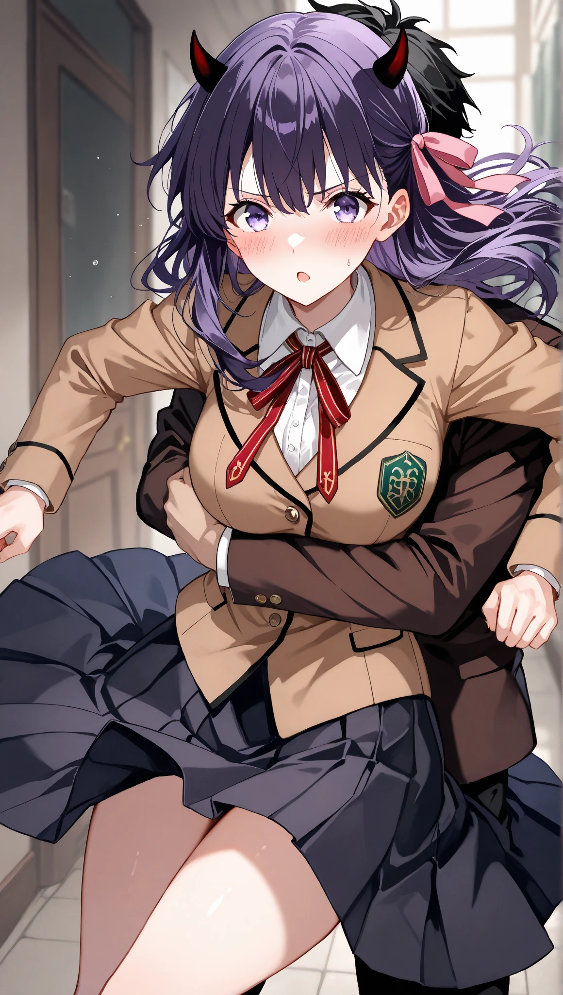 masutepiece, Best Quality,Illustration, Wallpaper, ultra -detail, Little Face Lori、(((molesting)))、Detailed eyes, Complex hairstyle、Sareme、((fear:1.5))、(Teary-eyed:1.5)、(((Cute white underwear)))、(blazers、Kilted skirt)、ample breasts、((Morester))、((Girl being taken off her skirt by a man))