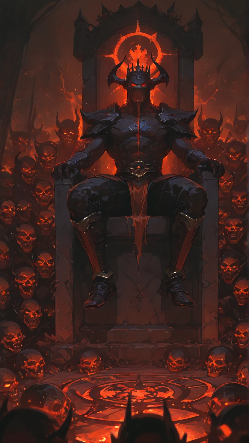 eagle, black armor, skull armor, red glowing eyes,sitting in the sofa, clock, sun, red slime, red slime sitting on it lap
