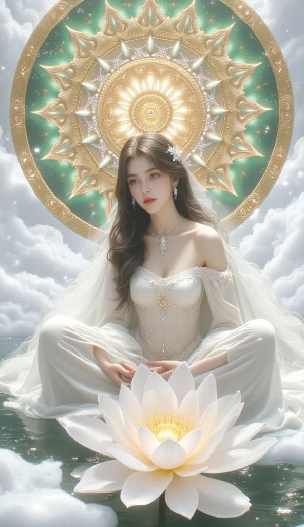 In a moonlit meadow bathed in mist, a woman with hair like spun moonlight sits amidst blooming spider lilies. Her fingers dance across a shimmering harp, weaving melodies that shimmer and swirl, painting dreamscapes across the night sky. Each note transforms into luminescent butterflies, flitting amongst the flowers and carrying dreams to sleeping minds. Imagine the scene in the style of Gustav Klimt or Yoshitaka Amano, with a focus on the woman's ethereal beauty and the dreamlike quality of the scene. Remember, the key is the woman's power to manipulate dreams and the magical connection between her music and the sleeping world. magical glow
 <lora:xl_more_art-full_v1:0.6>, <lora:add-detail-xl:1.0>, <lora:glowneon_xl_v1:1.0>